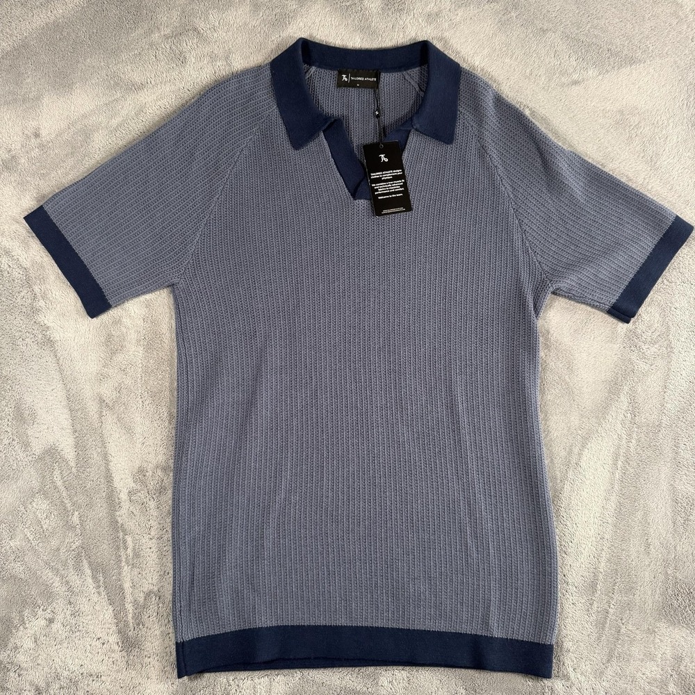 Tailored Athlete Polo Shirt Mens Size M Blue Contrast Textured Knit Casual NWT